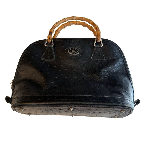Dooney & Bourke Black Bayou Embossed Leather Dome Satchel Bag Bamboo Handle - Picture 2 of 15